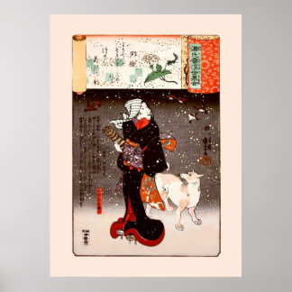 國 芳 Woman & Hund i Snö Kuniyoshi Fine Art Poster