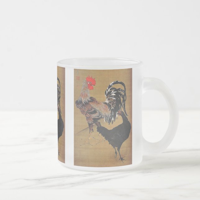 大鶏雌雄図 , Itoh Gyakucyu Frostad Glasmugg (Höger)