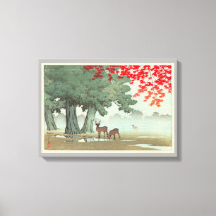 奈 良 園 の, Hjort till Nara Park, Hasui Kawase, Woodc Canvastryck