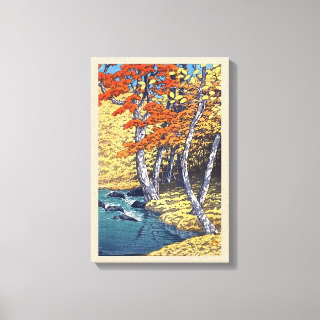 奥 入 瀬, 秋, hösten vid Oirase, Hasui Kawase, Woodcut Canvastryck (Framsida)
