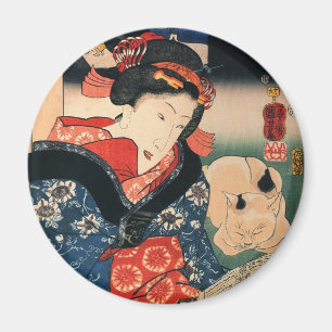 女 と 眠 猫, 国 芳 och sömnkatt, Kuniyoshi Magnet