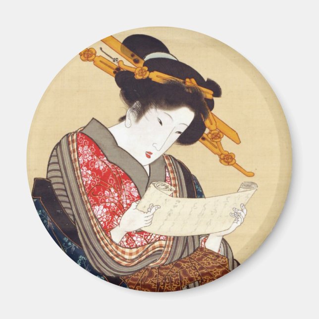 女, 国 貞 Woman, Kunisada, Ukiyo-e Magnet (Framsidan)