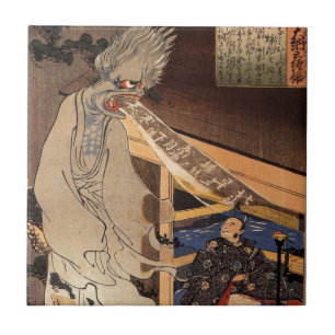 妖怪 japansk Zombie för 国芳, Kuniyoshi, Ukiyo-e Kakelplatta