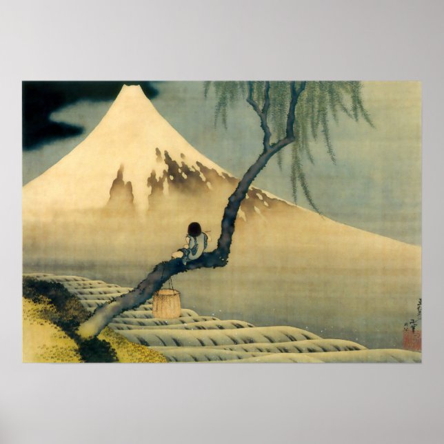 富 士 と 年, 北 mont Fuji and Boy, Hokusai, Ukiyo-e Poster (Framsidan)