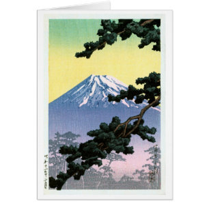 富, 山, Fuji, Hasui Kawase, Woodcut Hälsningskort