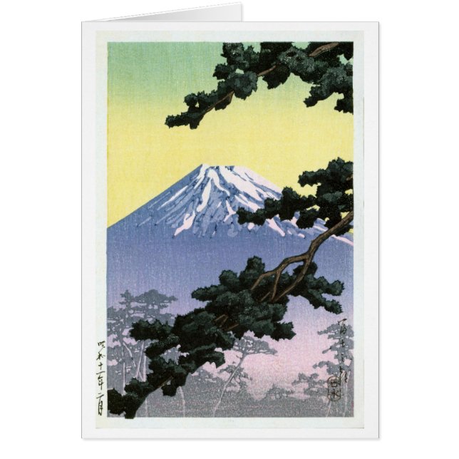 富, 山, Fuji, Hasui Kawase, Woodcut Hälsningskort (Framsidan)