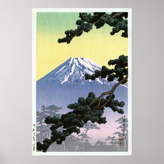 富, 山, Fuji, Hasui Kawase, Woodcut Poster (Framsidan)