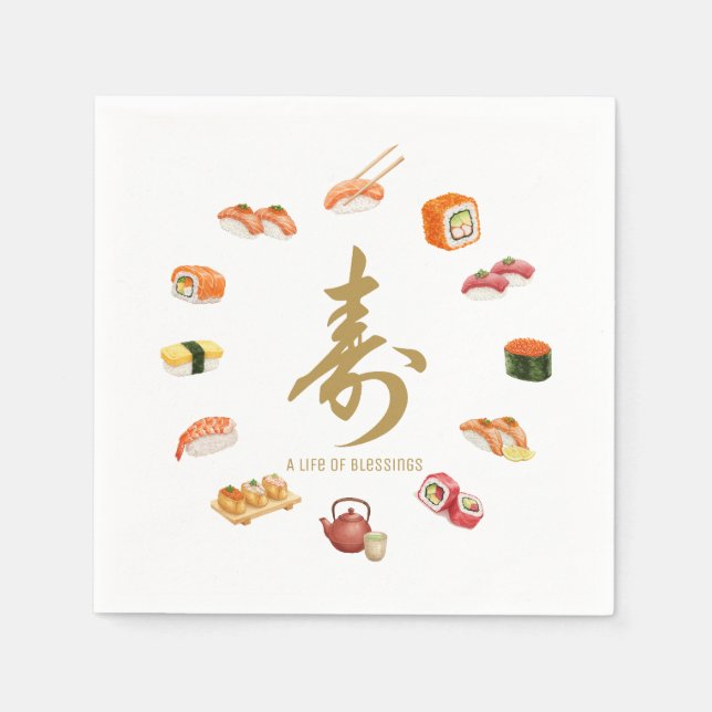 寿 Sushi Circle T-Shirt – “A Life of Blessings” Des Pappersservett (Framsidan)