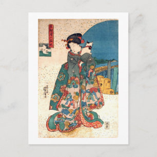 少 女 猫, 国 芳 flicka med Cat, Kuniyoshi, Ukiyo-e Vykort
