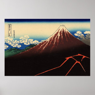 山 下 雨, 北 Thunder och Mount Fuji, Hokusai, Ukiyo-e Poster