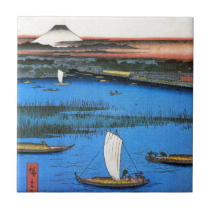 帆掛け舟と富士, 広重seglingfrakt & Mount Fuji, Hiroshige Kakelplatta