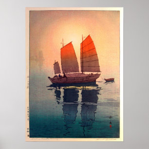 帆 朝, segelbåt morgon, Hiroshi Yoshida Poster