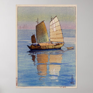 帆 船 夕, segelbåtar, kvällsglöd, Hiroshi Yoshida Poster