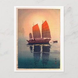 帆 船 朝 Sailing Boats God morgon, Hiroshi Yoshida Vykort