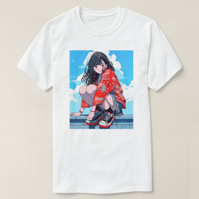 座るJK Tシャツ｜寿司娘 GenerativeAI T Shirt (Design framsida)
