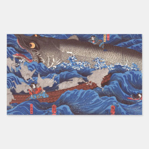 怪 鮫,国 芳 Shark, Kuniyoshi, Ukiyo-e Rektangulärt Klistermärke