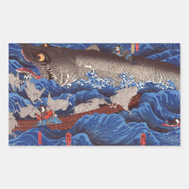 怪 鮫,国 芳 Shark, Kuniyoshi, Ukiyo-e Rektangulärt Klistermärke