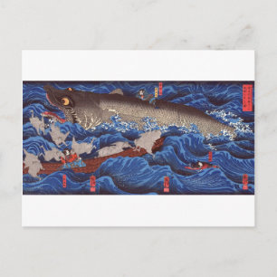 怪 鮫,国 芳 Shark, Kuniyoshi, Ukiyo-e Vykort