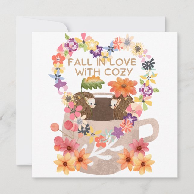 恋に落ちるハリネズミフラットカード (Framsida)