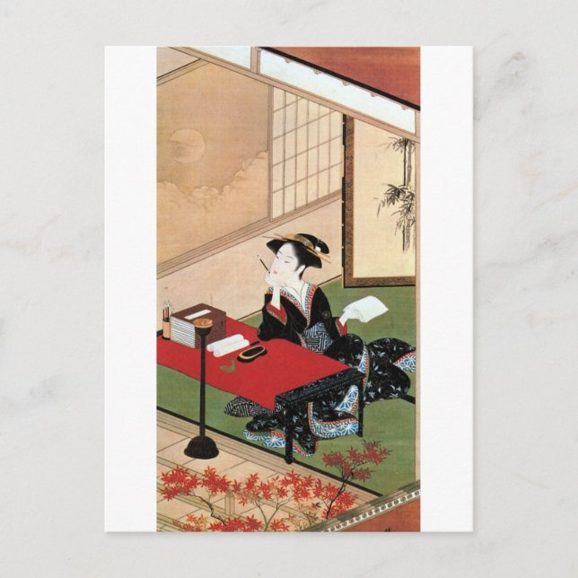 手 紙 を く 女, 春 bud Woman Writa a Brev, Shunsho Vykort (Framsida)