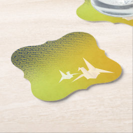 折鶴と紗綾形紋様(金地に紺青色)のペーパーコースター UNDERLÄGG PAPPER