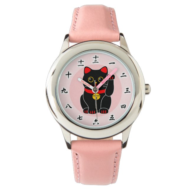 招 き(白 黒), Manekineko B&W (Lucky cat, Beckoning cat Armbandsur (Framsida)