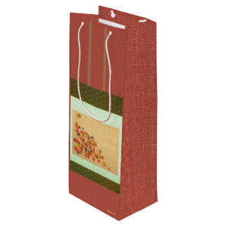 掛け軸のようなワイン用ペーパーギフトバッグ (紅葉と流水紋)
