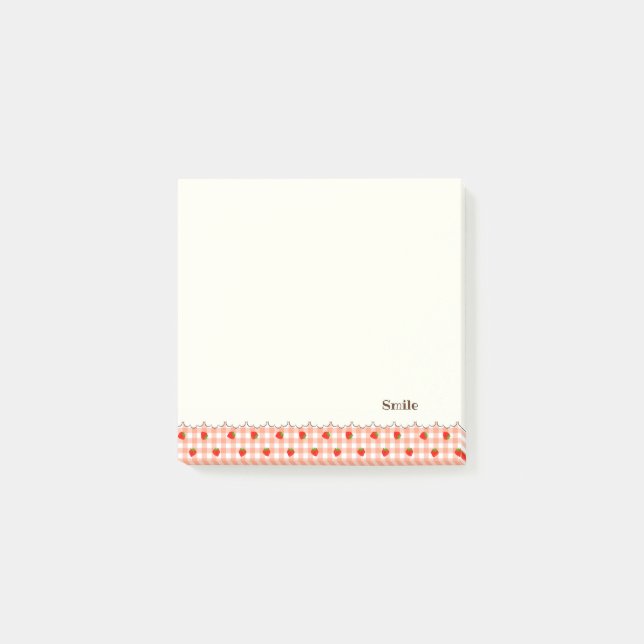 文字　カスタム　いちご　チェック　オレンジ　   POST-IT BLOCK (Framsida)