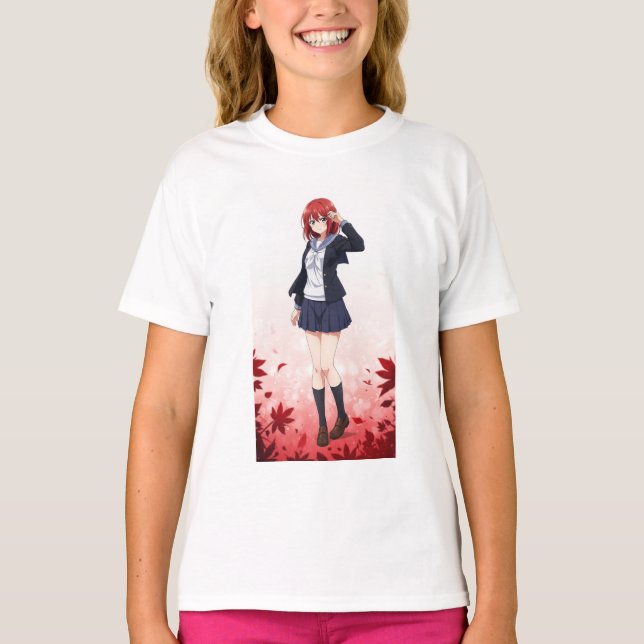 日本のアニメ風女子キャラクター T SHIRT (Framsida)