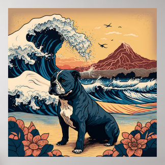 日本の伝統的なヴィンテージデザインを使用したアート作品 フレンチブルドッグ犬 POSTER
