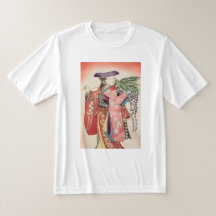 日本の伝統着物生地 美しい藤娘Tシャツ