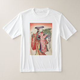 日本の伝統着物生地　美しい藤娘Tシャツ T SHIRT