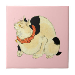 日本猫 japansk katt för 国芳, Kuniyoshi, Ukiyo-e Kakelplatta
