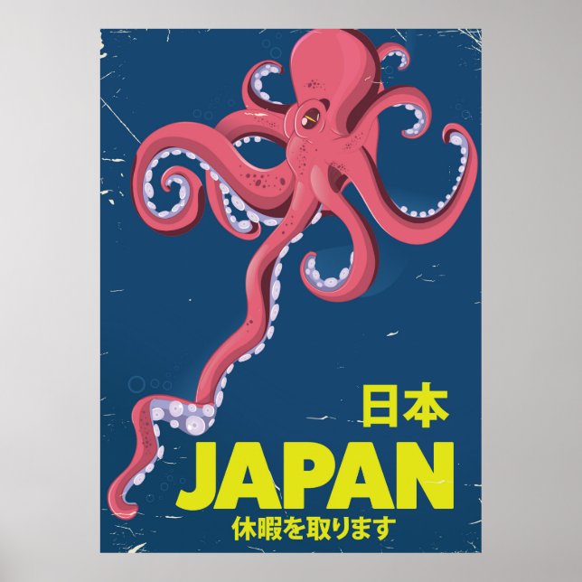 日本 Japan vintage bläckfisk reseposter Poster (Framsidan)