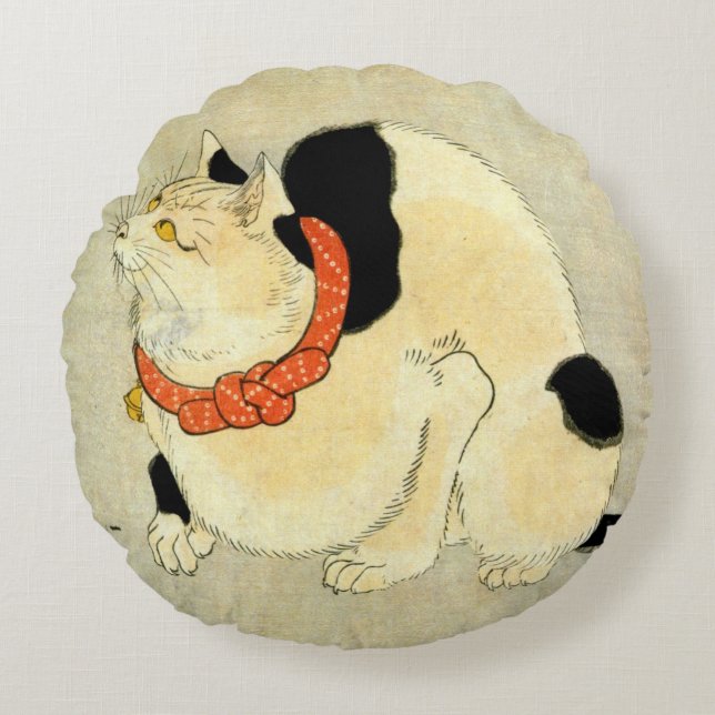 日 猫, 国 japansk 芳, Kuniyoshi, Ukiyo-e Rund Kudde (Framsidan)