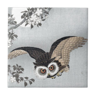 月とフクロウ, 古邨flyguggla & måne, Koson, Ukiyo-e Kakelplatta