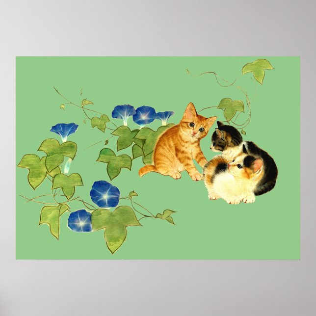 朝顔子猫図　Morning glory and kitten Poster (Framsidan)