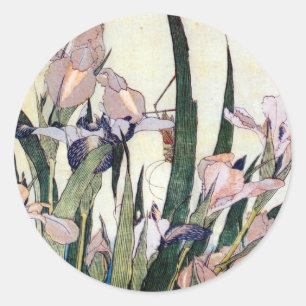杜 若 と り ぎ り anbud, bud Iris och Grashopper, Hokusa Runt Klistermärke