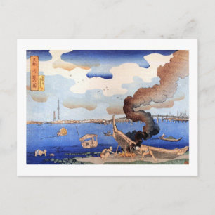 東 都 三 股 図, bud, Sumida River, Kuniyoshi, Ukiyo-e Vykort