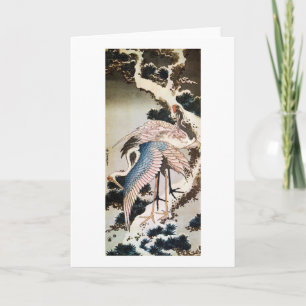 松に鶴 北斎 sträcker på halsen på grästräd, Hokusai, Kort