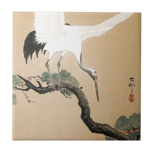 松に鶴 古邨kran på grästräd, Koson, Ukiyo-e Kakelplatta