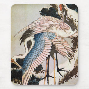 松 鶴, 北 斎 Cranes på Gräs Träd, Hokusai, Ukiyo-e Musmatta