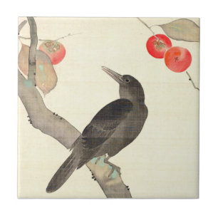 柿に烏, 抱一Persimmon och kråka, Hōitsu Kakelplatta