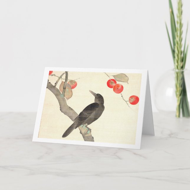 柿に烏, 抱一Persimmon och kråka, Hōitsu Kort (Framsida)