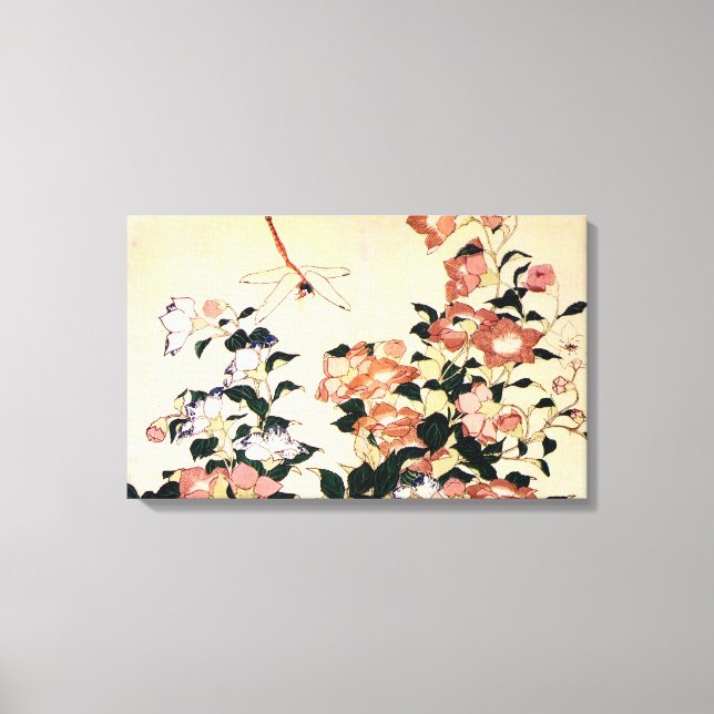 桔 梗, 北 Bellblomma och Dragonfly, Hokusai, Ukiyo-e Canvastryck (Framsida)