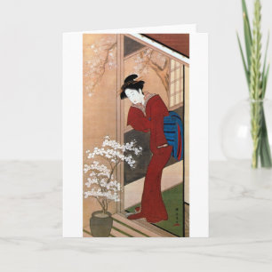 桜の花と女, 春章körsbärblommar och en kvinna, Shunsho Kort