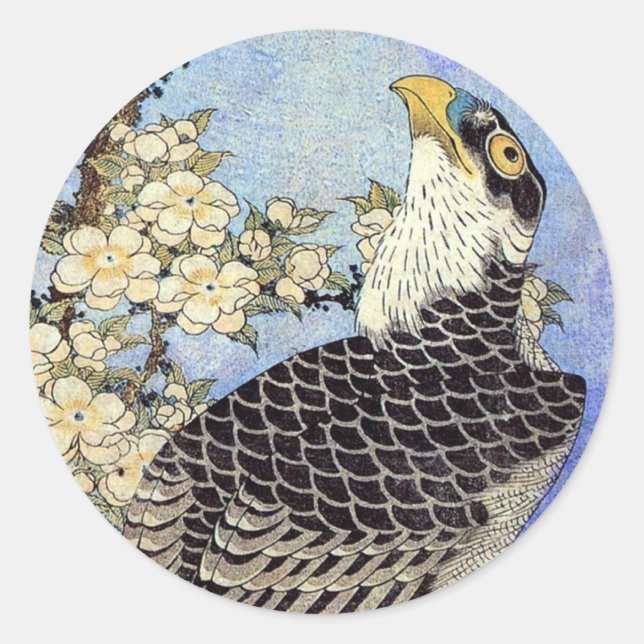 桜 に ハ ブ, Blommarna Falcon & Cherry, Hokusai, Ukiyo Runt Klistermärke (Framsida)