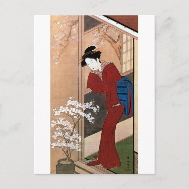桜 の 花 女, 春 Blommar för körsbär och en kvinna, Shun Vykort (Framsida)