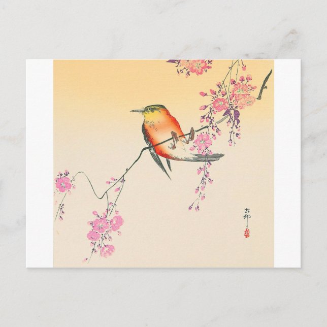 桜 鳥, 小 原 古 Blommarna Bird & Cherry, Ohara Koson Vykort (Framsida)