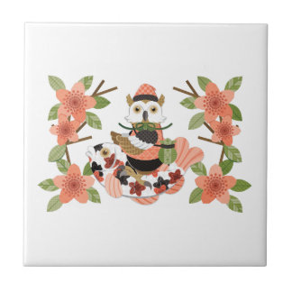 梟と鯉/An owl and a carp Kakelplatta